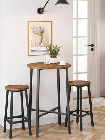 Tabourets de Bar Hauts Style Industriel Marron Rustique et Noir, Lot de 2, Ø32 x H65 cm