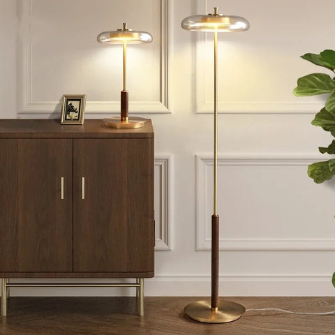 Lampadaire Champignon Verre & Cuivre – Lumière Douce Salon Chambre