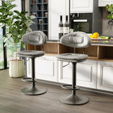 Tabourets de Bar Réglables Pivotants avec Dossier Rembourré Gris - Lot de 2 - Hauteur Ajustable 53-76cm