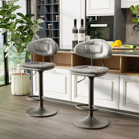 Tabourets de Bar Réglables Pivotants avec Dossier Rembourré Gris - Lot de 2 - Hauteur Ajustable 53-76cm