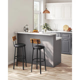 Tabourets de Bar Industriels Rembourrés - Lot de 2 Chaises Cuisine Hauteur 75,5cm - Dossier Ergonomique et Repose-Pieds