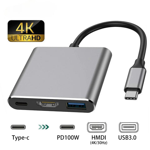 Convertisseur de câble 3 en 1 USB-C vers HDMI, pour Samsung Huawei iPad Mac NS USB 3.0 Type C vers HD 4K USB 3.0, câble adaptateur