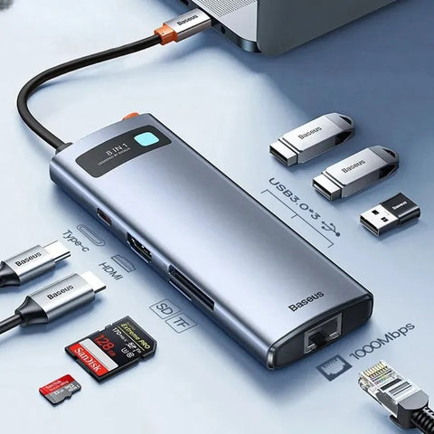 Hub USB-C 8-en-1 4K/60Hz Haute Vitesse pour Macbook Pro, Adaptateur Multiport USB 3.0, Charge PD 100W et Port Ethernet