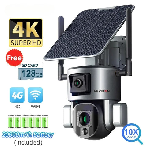 Caméra de Sécurité avec Panneau Solaire et Zoom 10X 4K 8MP IP66 - LSMS1-10X