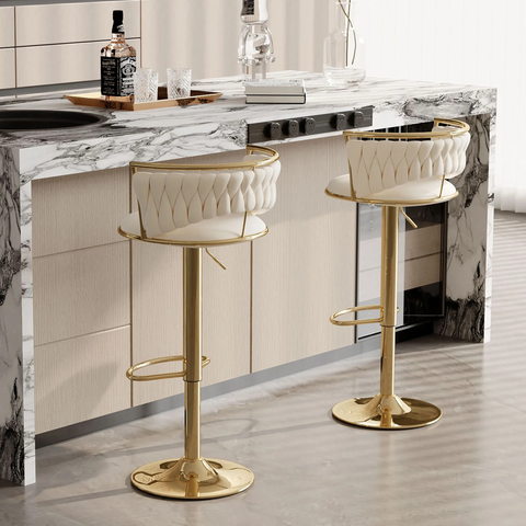 Tabourets de Bar Hauteur Réglable en Velours - Lot de 2 Chaises Pivotantes avec Dossier