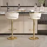Tabourets de Bar Hauteur Réglable en Velours - Lot de 2 Chaises Pivotantes avec Dossier