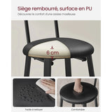 Tabourets de Bar Industriels Rembourrés - Lot de 2 Chaises Cuisine Hauteur 75,5cm - Dossier Ergonomique et Repose-Pieds