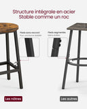 Tabourets de Bar Hauts Style Industriel Marron Rustique et Noir, Lot de 2, Ø32 x H65 cm