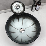 Lavabo en verre trempé rond à poser – Vasque noire avec robinet chromé inclus