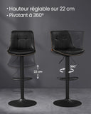 Tabourets de Bar Réglables Hauteur 62-84cm - Lot de 2 Sièges Pivotants avec Dossier et Repose-pieds
