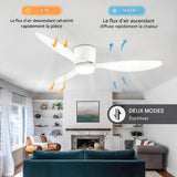 Ventilateur de plafond avec lumière en ABS 105 et 132 cm – Flux d’air puissant, télécommande et minuterie – Design moderne pour salon et chambre