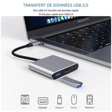 Convertisseur de câble 3 en 1 USB-C vers HDMI, pour Samsung Huawei iPad Mac NS USB 3.0 Type C vers HD 4K USB 3.0, câble adaptateur