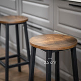 Tabourets de Bar Hauts Style Industriel Marron Rustique et Noir, Lot de 2, Ø32 x H65 cm