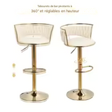 Tabourets de Bar Hauteur Réglable en Velours - Lot de 2 Chaises Pivotantes avec Dossier