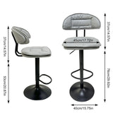 Tabourets de Bar Réglables Pivotants avec Dossier Rembourré Gris - Lot de 2 - Hauteur Ajustable 53-76cm