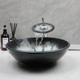 Lavabo en verre trempé rond à poser – Vasque noire avec robinet chromé inclus