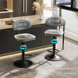 Tabourets de Bar Réglables Pivotants avec Dossier Rembourré Gris - Lot de 2 - Hauteur Ajustable 53-76cm