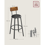 Tabourets de Bar Industriels Rembourrés - Lot de 2 Chaises Cuisine Hauteur 75,5cm - Dossier Ergonomique et Repose-Pieds