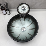 Lavabo en verre trempé rond à poser – Vasque noire avec robinet chromé inclus