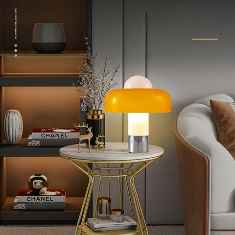 Lampe de Table Champignon en Verre Orange et Blanche - Luminaire LED Moderne pour Chambre et Salon (45x30cm)
