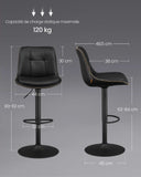 Tabourets de Bar Réglables Hauteur 62-84cm - Lot de 2 Sièges Pivotants avec Dossier et Repose-pieds