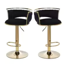 Tabourets de Bar Hauteur Réglable en Velours - Lot de 2 Chaises Pivotantes avec Dossier