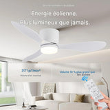 Ventilateur de plafond avec lumière en ABS 105 et 132 cm – Flux d’air puissant, télécommande et minuterie – Design moderne pour salon et chambre