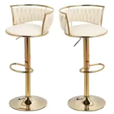Tabourets de Bar Hauteur Réglable en Velours - Lot de 2 Chaises Pivotantes avec Dossier
