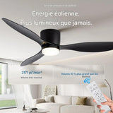Ventilateur de plafond avec lumière en ABS 105 et 132 cm – Flux d’air puissant, télécommande et minuterie – Design moderne pour salon et chambre