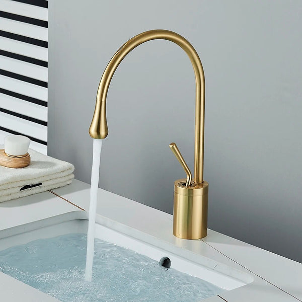 Robinet de salle de bain moderne en laiton, rotatif à 360°, poignée unique, or brossé, chrome, noir - NOSKO™