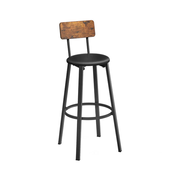 Tabourets de Bar Industriels Rembourrés - Lot de 2 Chaises Cuisine Hauteur 75,5cm - Dossier Ergonomique et Repose-Pieds