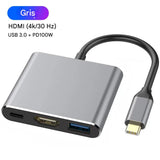 Convertisseur de câble 3 en 1 USB-C vers HDMI, pour Samsung Huawei iPad Mac NS USB 3.0 Type C vers HD 4K USB 3.0, câble adaptateur