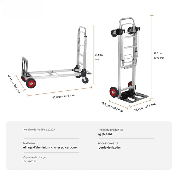 Chariot à Main Pliant 2-en-1 — Diable de Manutention 181 kg, Léger et Pliable