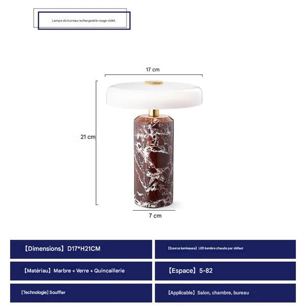 Lampe de Table LED Tactile en Marbre Rechargeable, Design Scandinave 6-10W