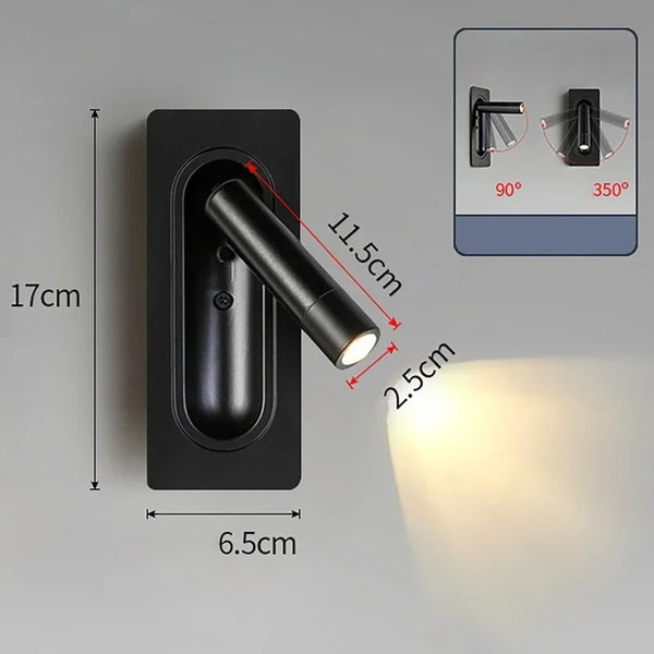 Lampe de Lecture, Applique Encastrable Murale LED Réglable - 90° & 350° - Lumière Chaude 3000K