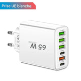 Chargeur Rapide USB multi-ports 65W – Adaptateur Mural Universel Type C pour iPhone & Android - Prise UE/US