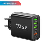 Chargeur Rapide USB multi-ports 65W – Adaptateur Mural Universel Type C pour iPhone & Android - Prise UE/US