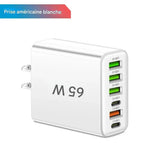 Chargeur Rapide USB multi-ports 65W – Adaptateur Mural Universel Type C pour iPhone & Android - Prise UE/US