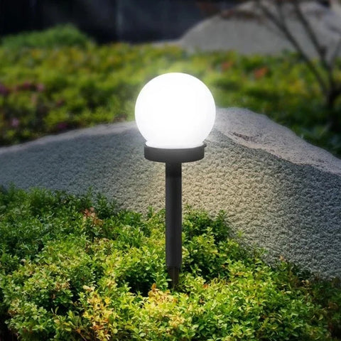 Lampe de sol moderne en forme de boule à énergie solaire extérieure, imperméable, blanc