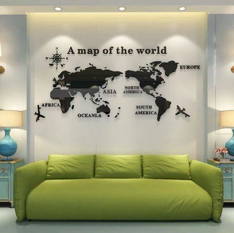 3D Colored World Map with Sticker | Decorative Acrylic Painting