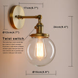 Dimension-Lampe-murale-taupe-verre-métal-ampoule-incandescente