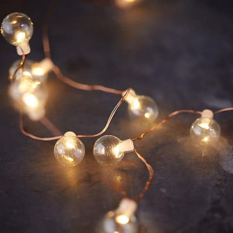 Guirlande Lumineuse 2m avec 20 LEDs en Verre à Piles - Fil de Cuivre