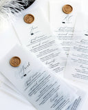 Fair-Part, Personalized Menu in Parchment Style Vellum Paper with Stamp Seal Pack of 100