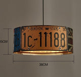 Retro Industrial Bar Pendant Light with License Plate