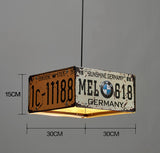 Retro Industrial Bar Pendant Light with License Plate