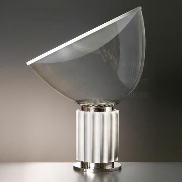 Lampe de table Pied moderne en métal transparent avec abat-jour en verre blanc