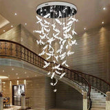 Lámpara de araña LED con plumas de vidrio ámbar y transparente para vestíbulo, escalera