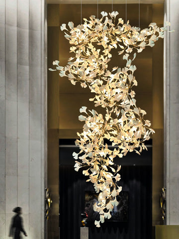 Lustre, Chandelier Moderne en Céramique avec Feuilles LED pour Salon, Escalier - MONTAFIOR