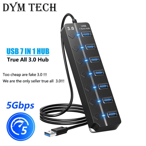 Multiprise USB Hub 3.0 Recharge rapide 7 Port 5Gbps avec Câble Long