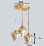 Lámpara Colgante Nórdica de Tres Cabezas en Cristal Color Transparente/Coñac